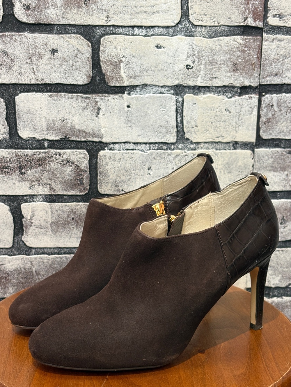 Michael Kors Women's Brown Suede Ankle Booties with Heel
